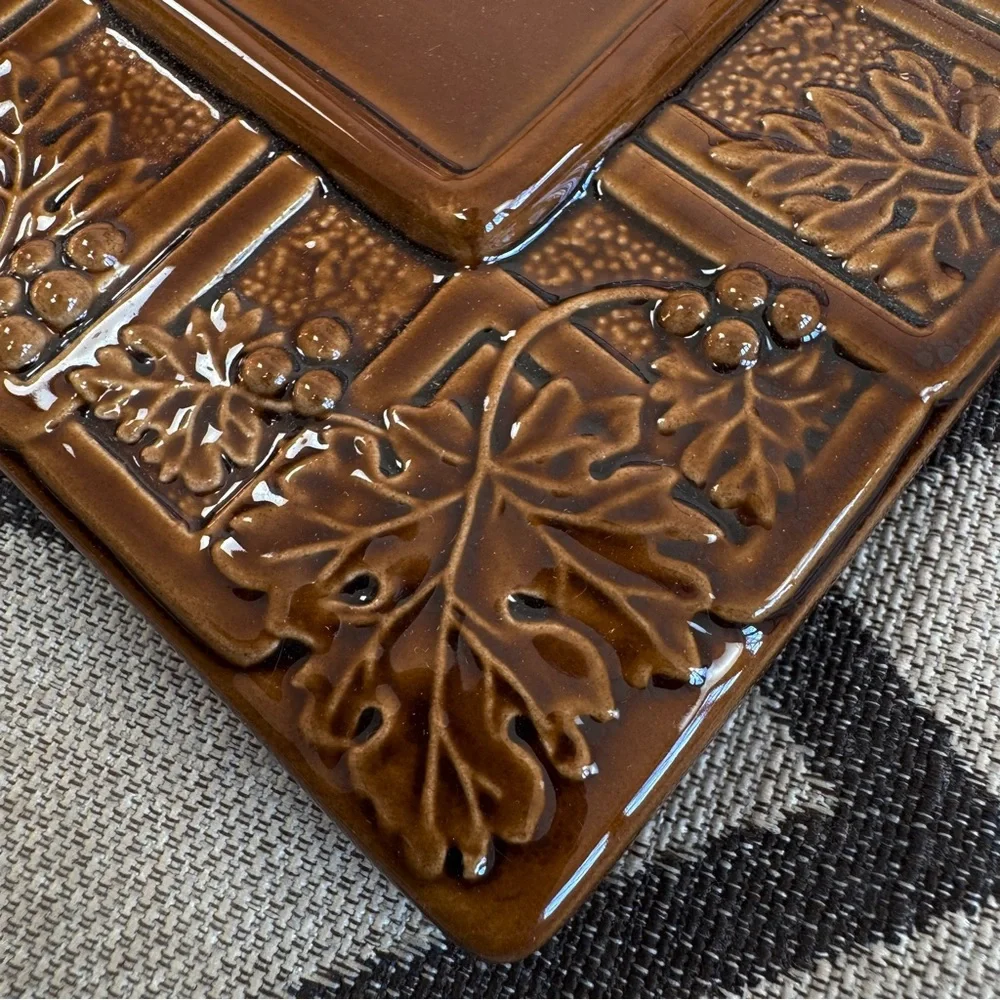 Abigails Portugal Brown Ceramic Cheese Dish Majolica Mouse Cats Lid Tray Artisan
